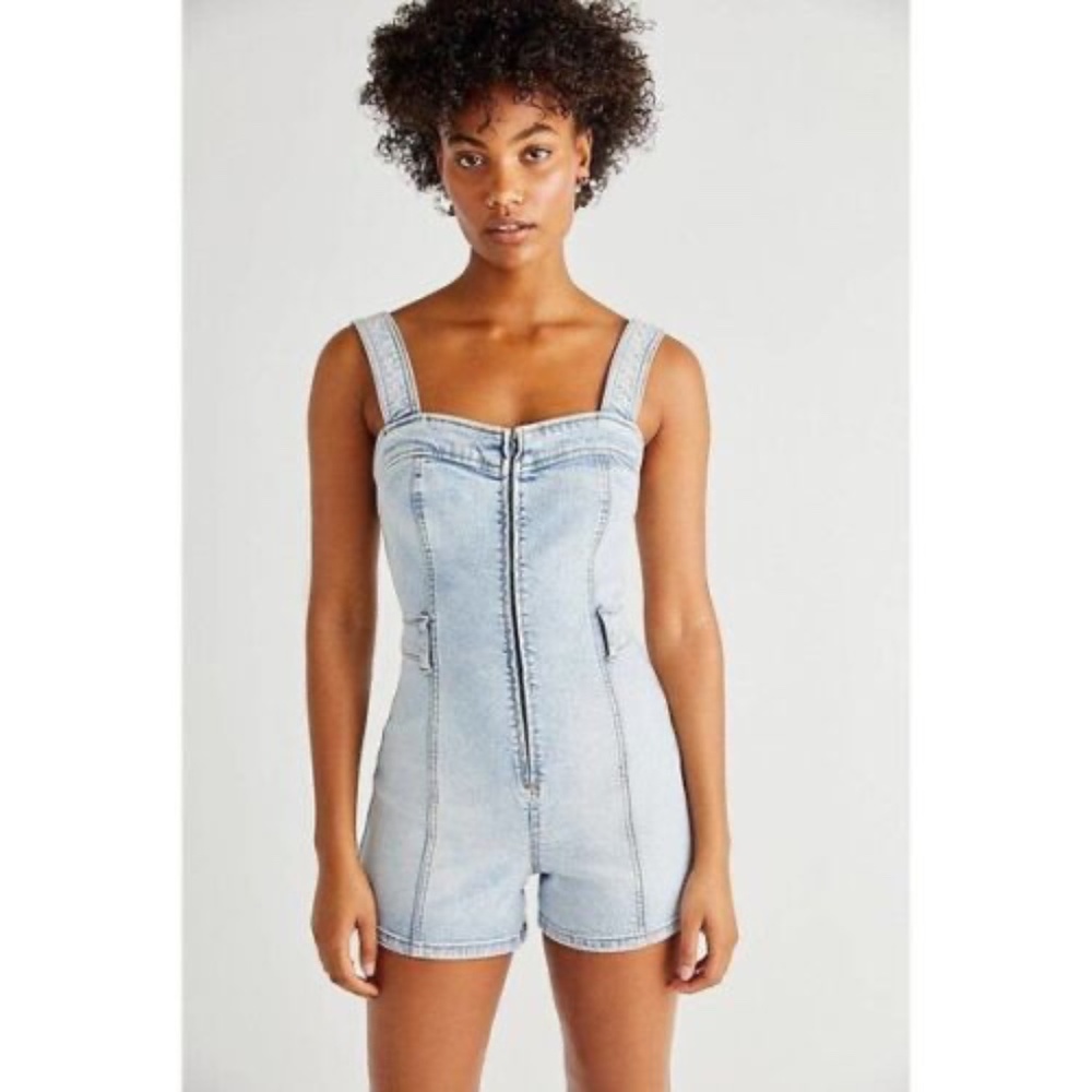 Free People CRVY Lady of the Hour Denim Fitted Romper NWT 29